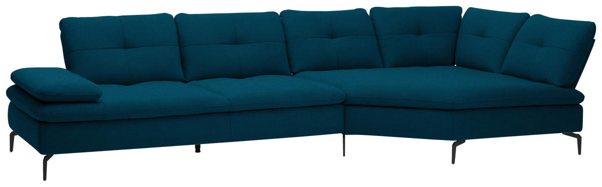 ECKSOFA in Flachgewebe Dunkelblau  344/159 cm  - Schwarz/Dunkelblau, Design, Textil/Metall (344/159cm) - Chilliano