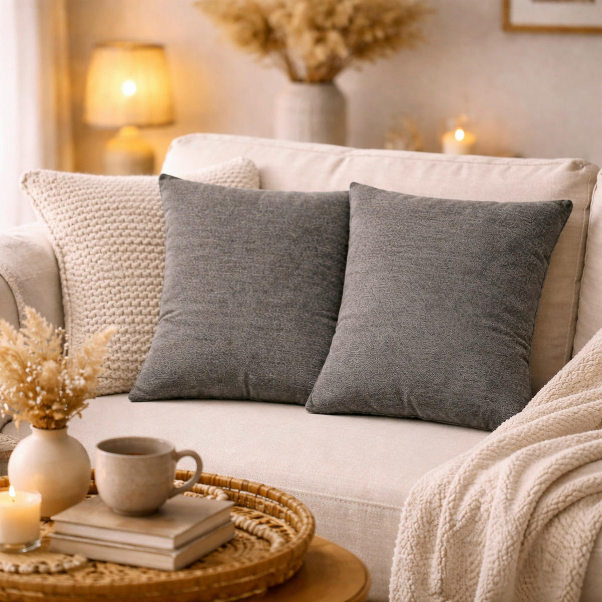 KISSENHÜLLEN-SET ELMER 40/40 cm  - Anthrazit, Basics, Textil (40/40cm)