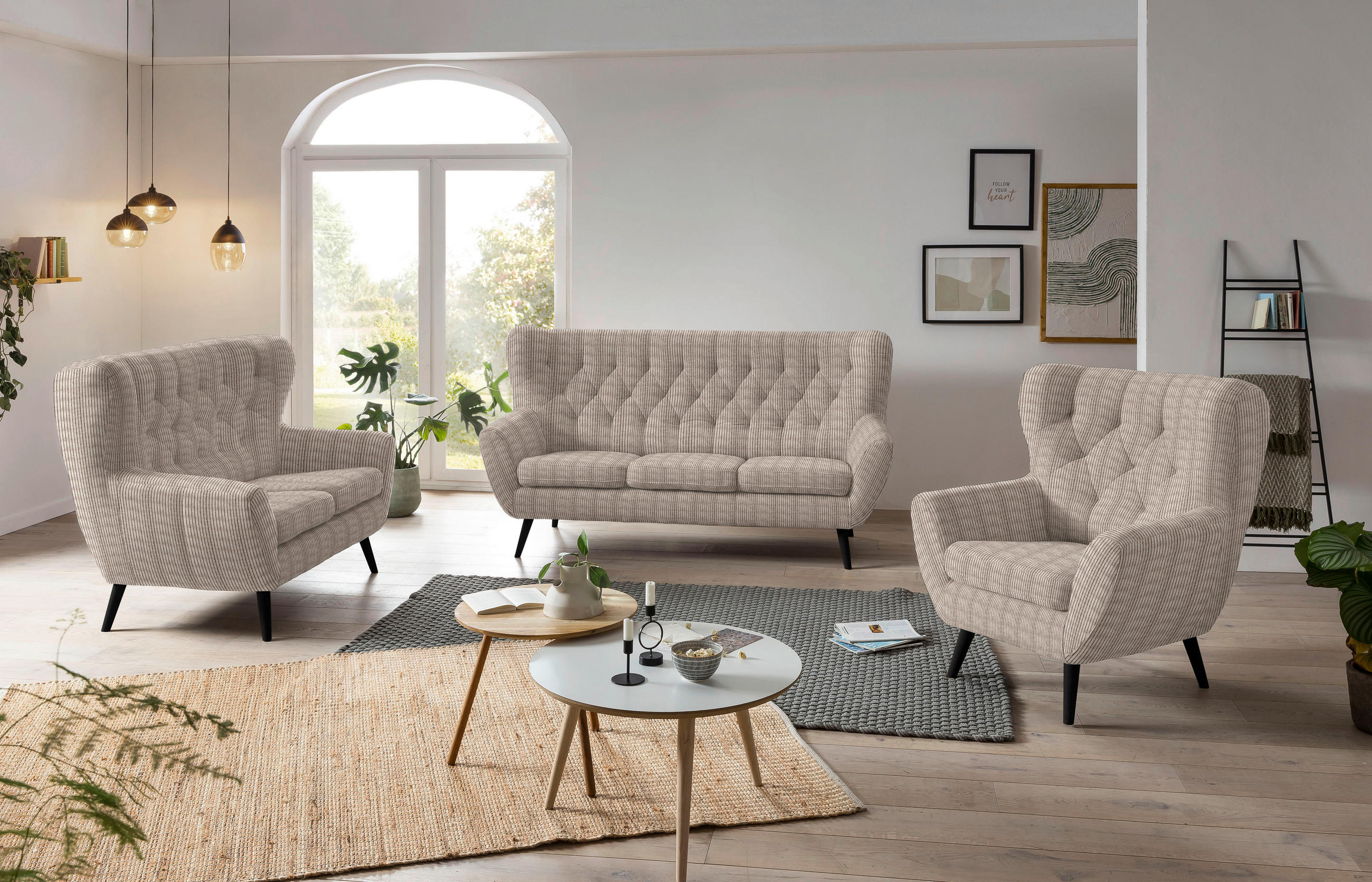 3-SITZER-SOFA in Cord Beige  - Beige/Schwarz, Design, Holz/Textil (187/101/95cm) - Stylife