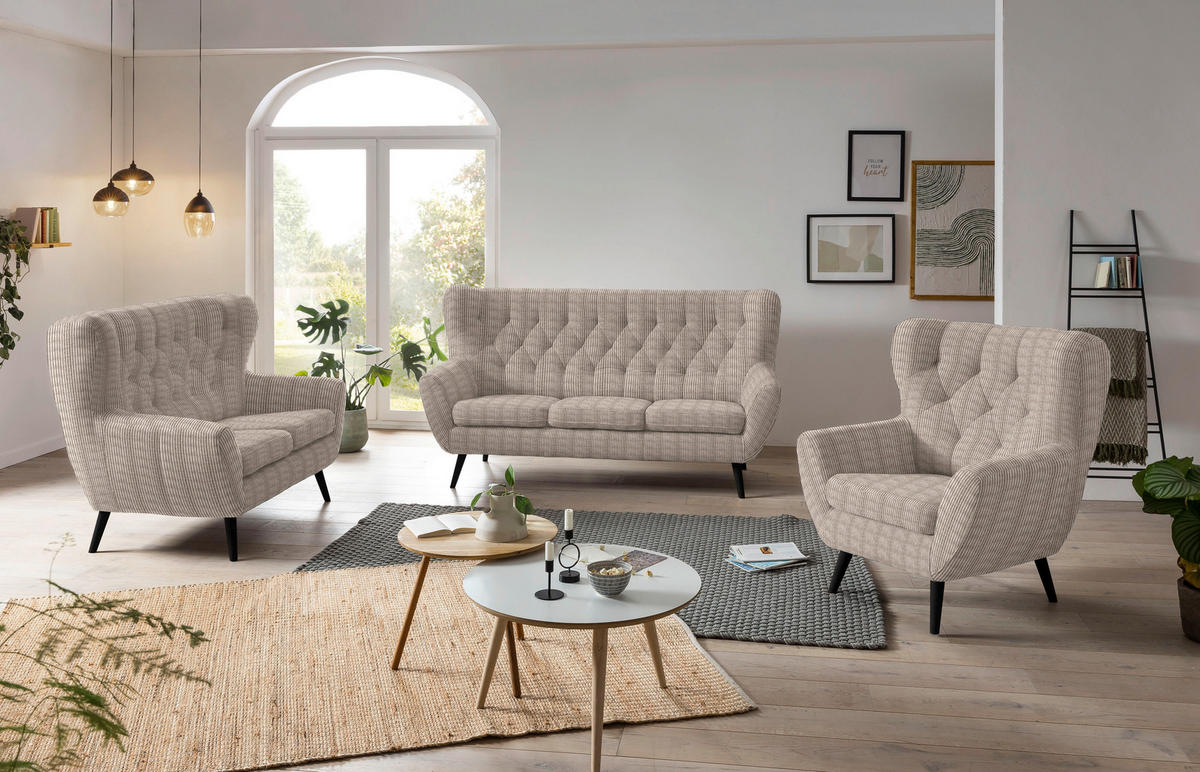 3-SITZER-SOFA in Cord Beige  - Beige/Schwarz, Design, Holz/Textil (187/101/95cm) - Stylife