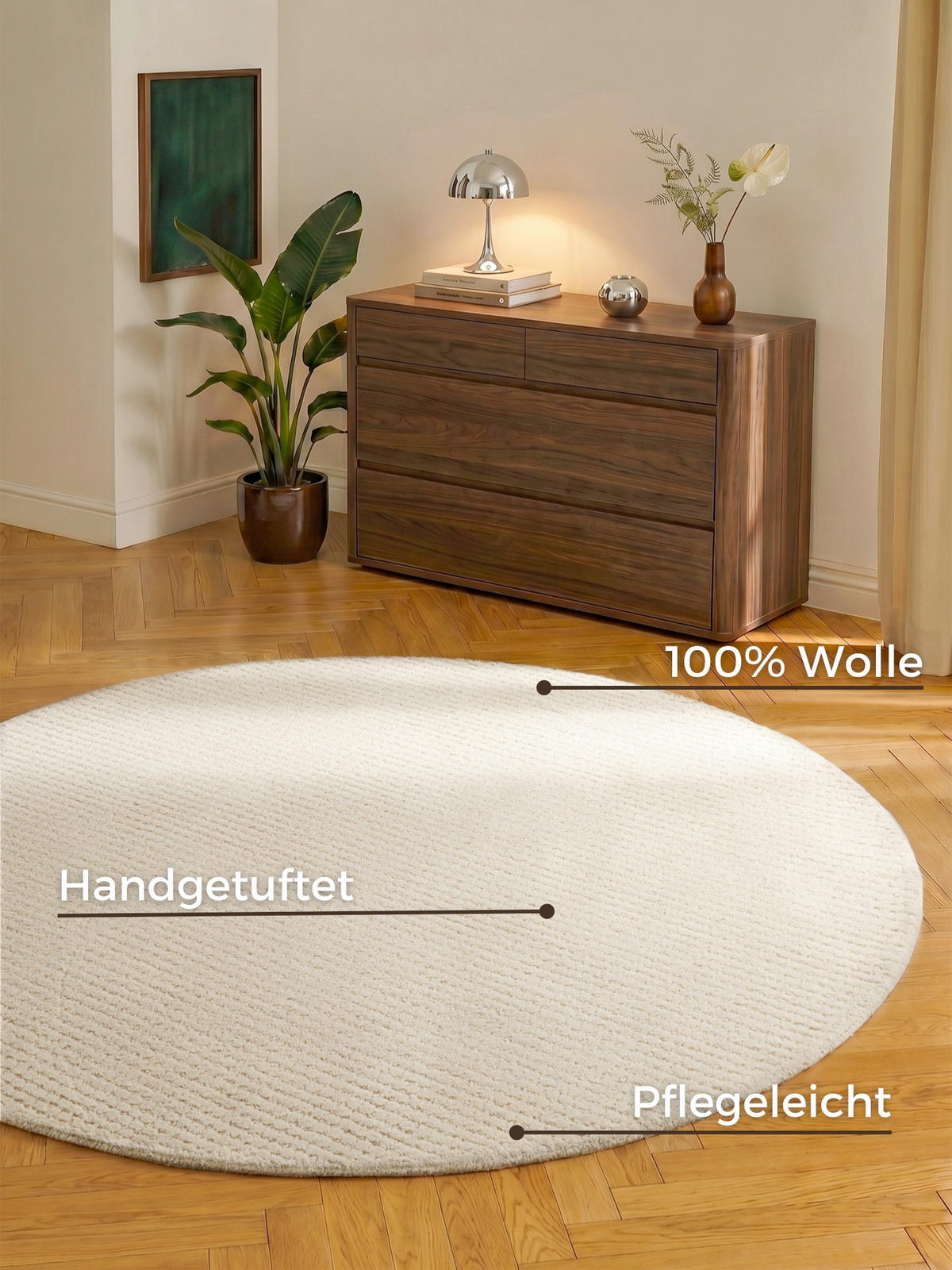 WOLLTEPPICH Wohnzimmer 160 cm Eloise Creme rund  - Creme, Basics, Textil (160cm) - Hanse Home
