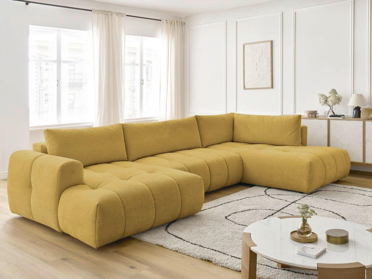 WOHNLANDSCHAFT  FUJI  Gelb Leinenoptik  - Gelb/Schwarz, MODERN, Kunststoff/Textil (160/377/204cm)