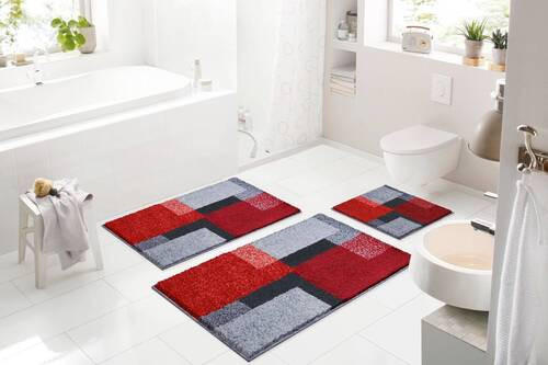 BADTEPPICH Grau, Rot, Schwarz 60/100 cm - Rot/Schwarz, Basics, Kunststoff/Textil (60/100cm) - Grund