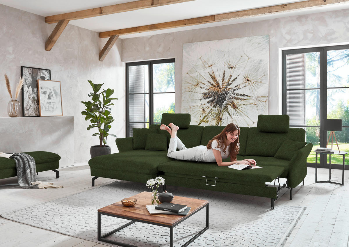 ECKSOFA in Velours Waldgrün  - Waldgrün/Schwarz, Design, Textil/Metall (179/306cm) - Beldomo System