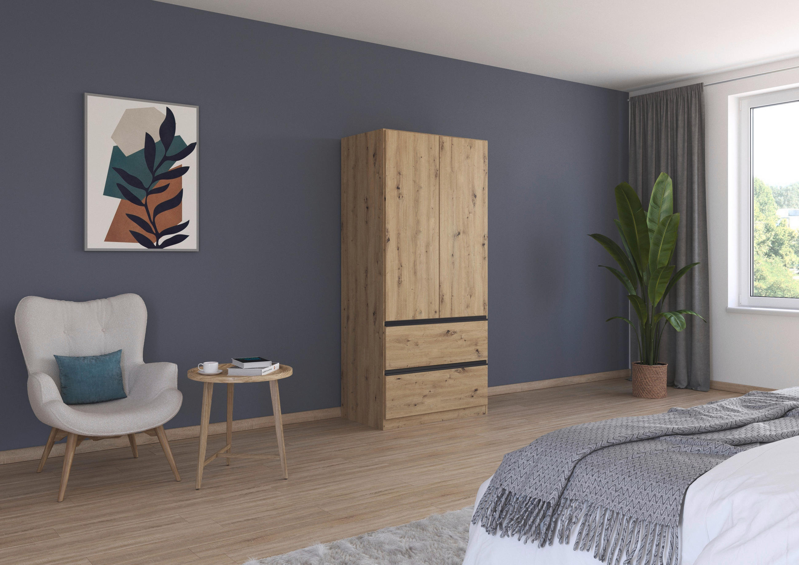 DREHTÜRENSCHRANK in Eiche Artisan  - Eiche Artisan/Grau, Modern, Holzwerkstoff (91/197/54cm) - Rauch Möbel