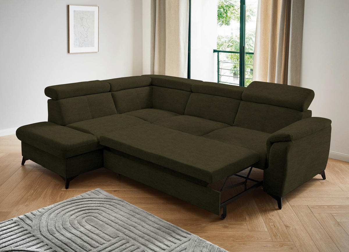 ECKSOFA in Mikrofaser Olivgrün  - Schwarz/Olivgrün, Design, Textil/Metall (203/260cm) - Stylife