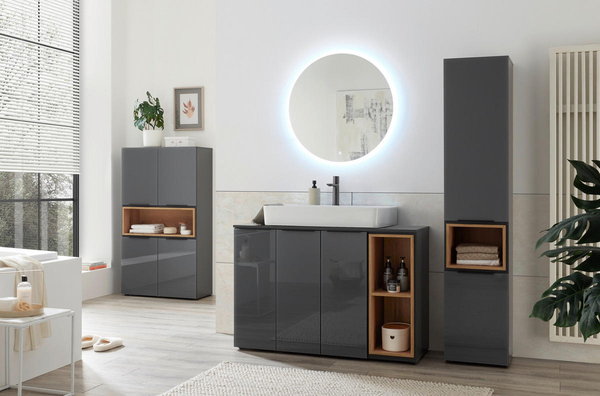 MAGASSZEKRÉNY 80/141,5/35 cm  - tölgyfa színű/fekete, Design, műanyag/faalapú anyag (80/141,5/35cm) - home24