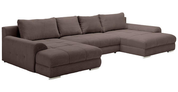 WOHNLANDSCHAFT  in Cord Graubraun  - Chromfarben/Graubraun, KONVENTIONELL, Kunststoff/Textil (180/376/180cm) - Carryhome