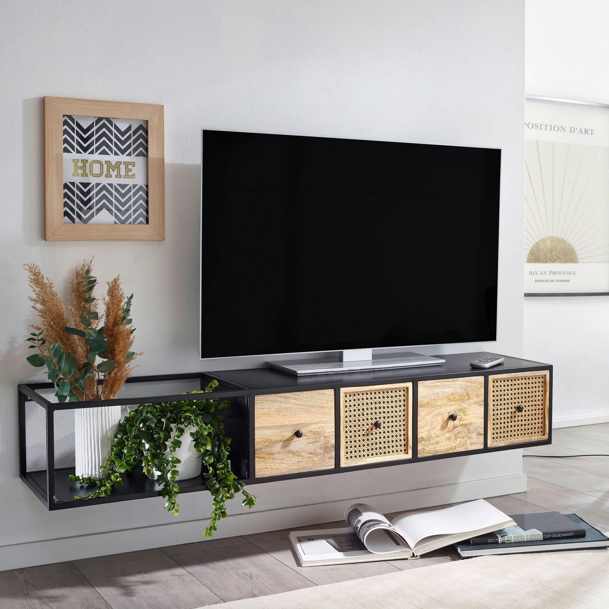 TV-BÄNK  i 150/25/35 cm  - brun/svart, Modern, metall/trä (150/25/35cm) - MID.YOU