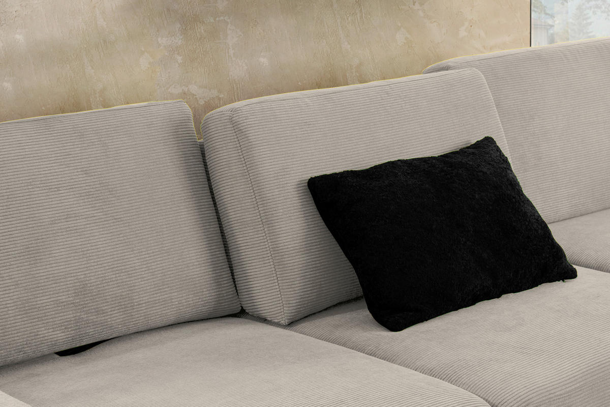 ECKSOFA in Cord Sandfarben  - Sandfarben/Schwarz, Design, Textil/Metall (298/185cm) - Pure Home Lifestyle