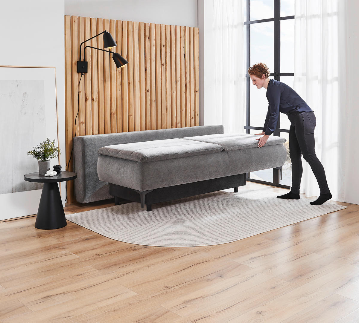 BOXSPRING SOFA siva  - siva/crna, Dizajnerski, tekstil/metal (204/93/100cm) - Novel