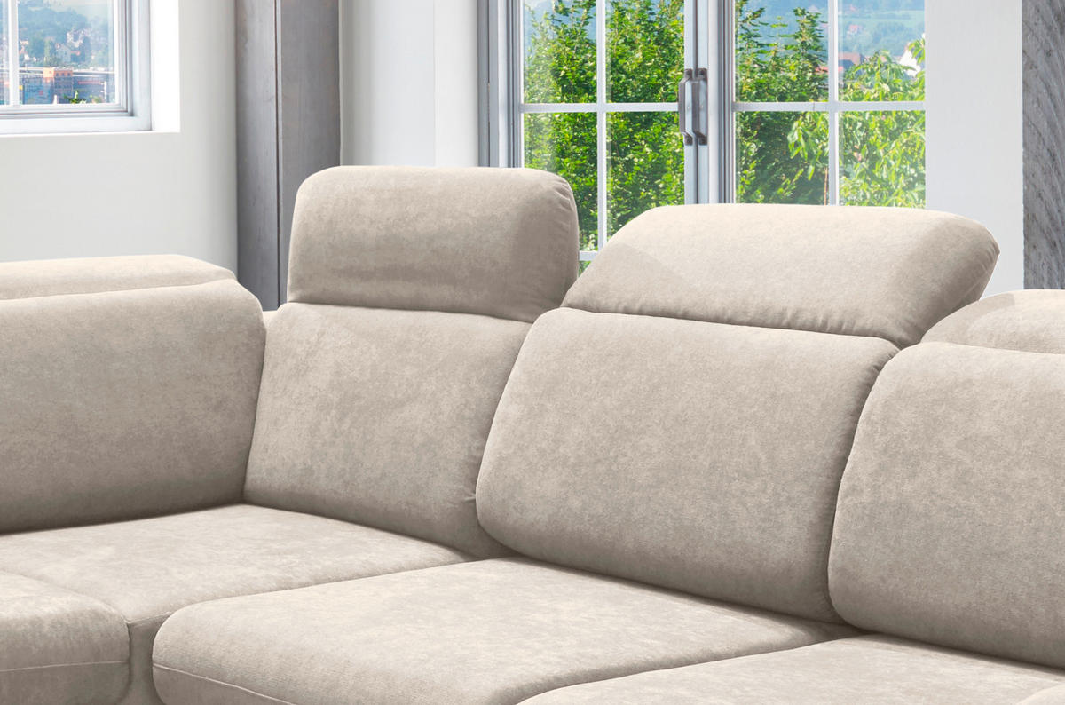 ECKSOFA in Mikrofaser Creme  - Chromfarben/Creme, Design, Textil/Metall (228/283cm) - Livetastic