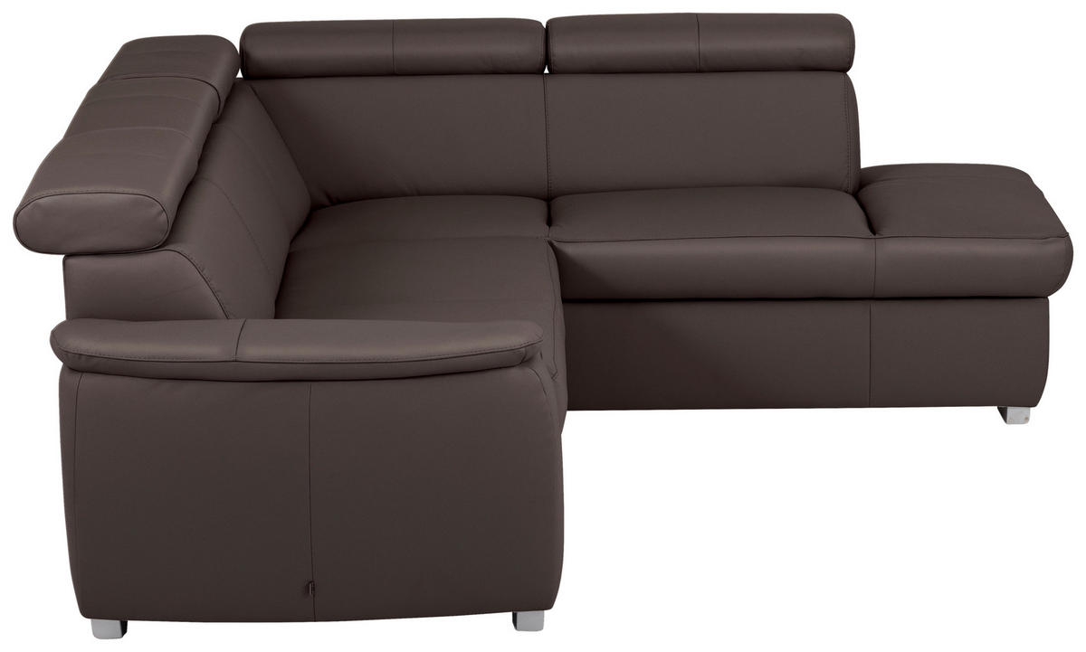 ECKSOFA  in Lederlook Echtleder Dunkelbraun  - Dunkelbraun/Silberfarben, Leder/Holz (262/211cm) - Celina Home
