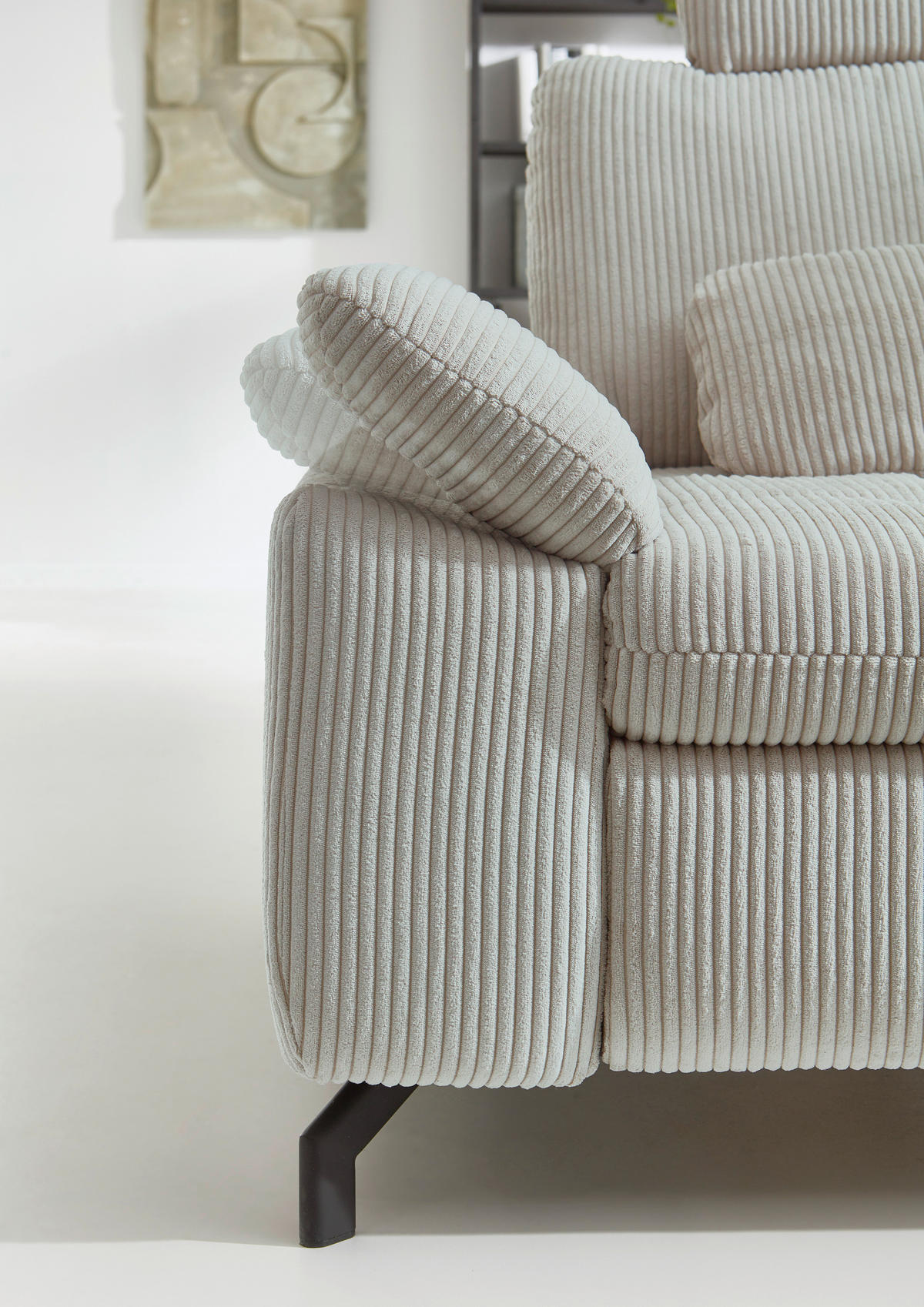 ECKSOFA in Cord, Velours Hellgrün  - Schwarz/Hellgrün, Design, Textil/Metall (291/197cm) - Beldomo Style