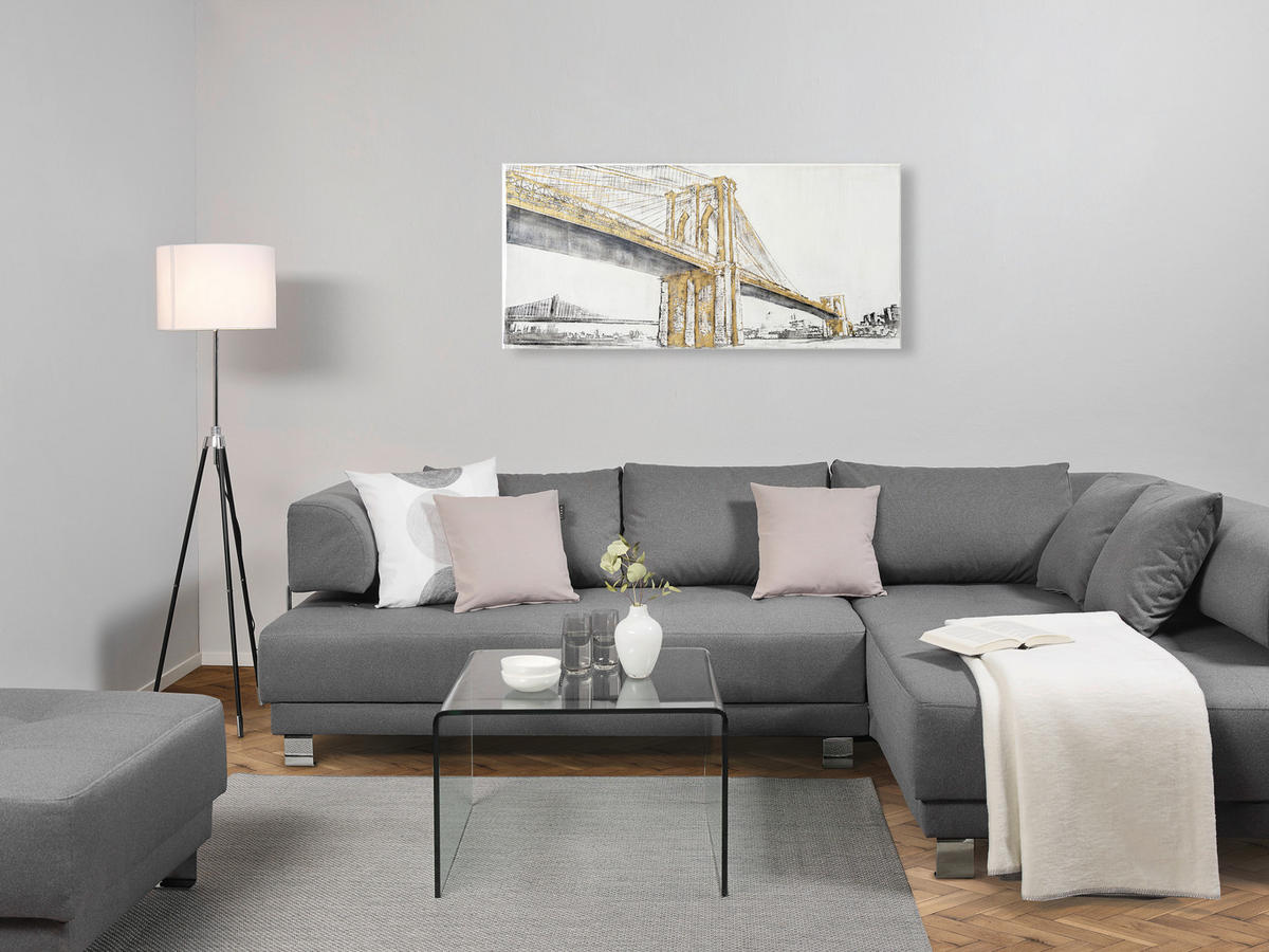 OLJNA SLIKA  150/70 cm   - zlate barve/siva, Trend, umetna masa/tekstil (150/70cm) - Monee