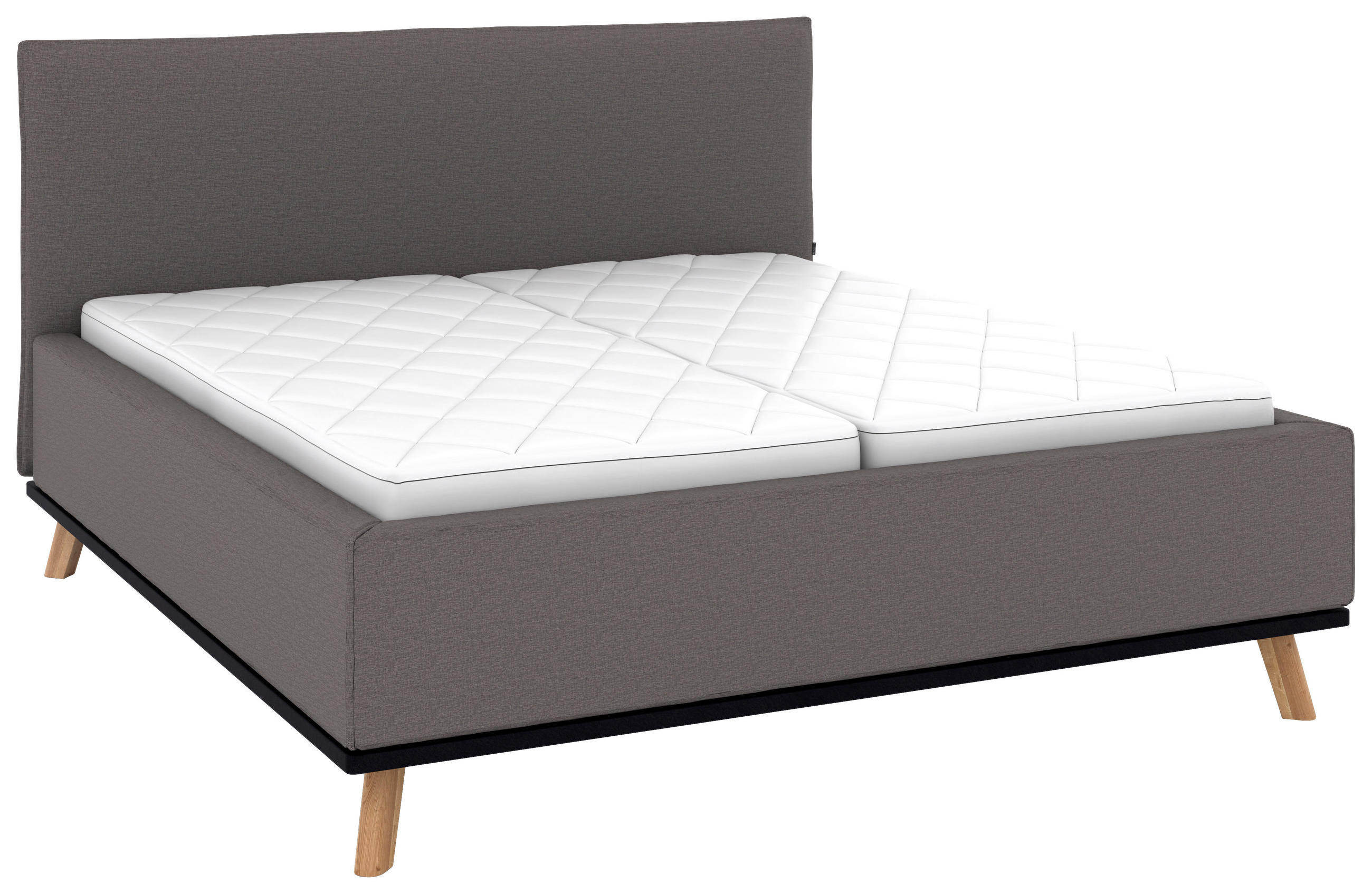 POLSTERBETT 160/200 cm,  in Graubraun, Matratze, Lattenrost, Bettkasten, H3 + H3 = fest  - Eichefarben/Graubraun, Design, Holz/Textil (160/200cm) - Musterring