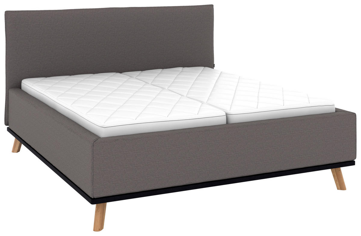 POLSTERBETT 160/200 cm,  in Graubraun, Matratze, Lattenrost, Bettkasten, H2 + H3 = mittel + fest  - Eichefarben/Graubraun, Design, Holz/Textil (160/200cm) - Musterring