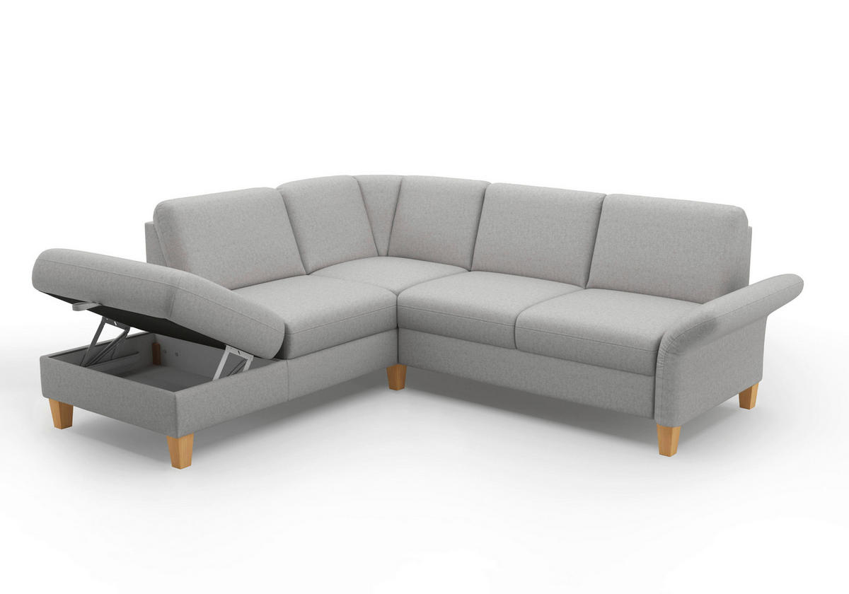 ECKSOFA ROCHELLE E Hellgrau Flachgewebe  - Eichefarben/Hellgrau, KONVENTIONELL, Holz/Textil (216/240cm) - Sit & More