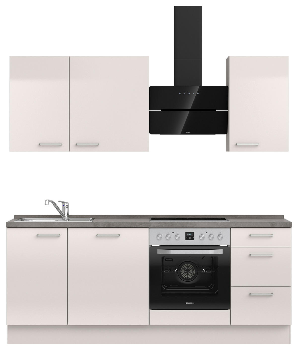KÜCHENBLOCK Flash 210 cm  in Schieferfarben, Hellgrau  - Schieferfarben/Edelstahlfarben, MODERN, Holzwerkstoff/Metall (210cm) - Nobilia