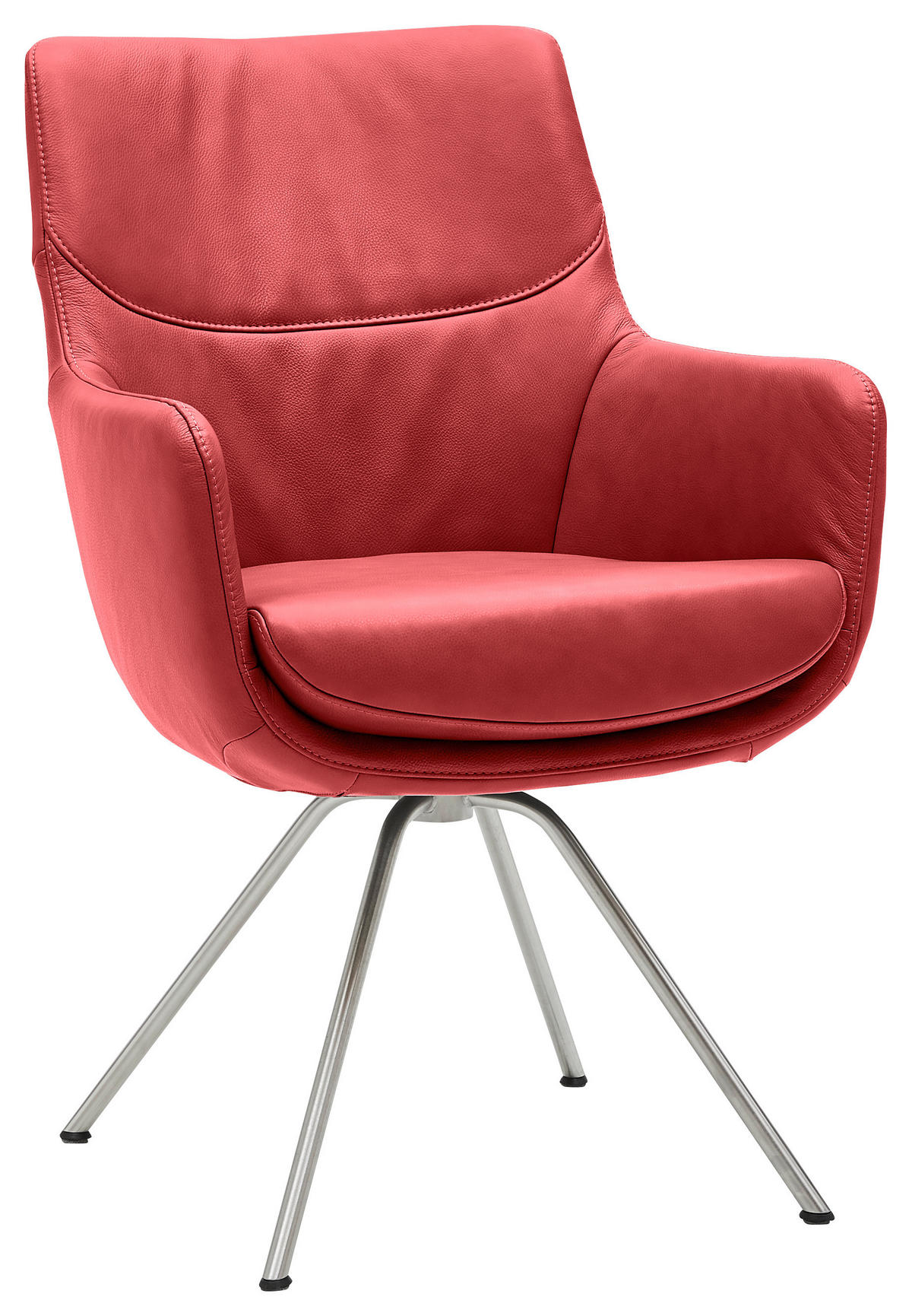 ARMLEHNSTUHL  in Edelstahl  - Edelstahlfarben/Dunkelrot, Design, Leder/Metall (60/90/61cm) - Dieter Knoll