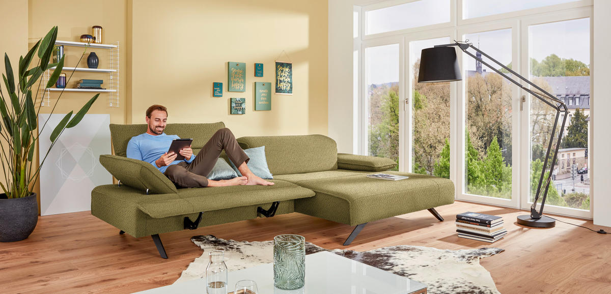 ECKSOFA in Flachgewebe Hellgrün  - Anthrazit/Hellgrün, Design, Textil/Metall (280/165cm) - Johann Jakob