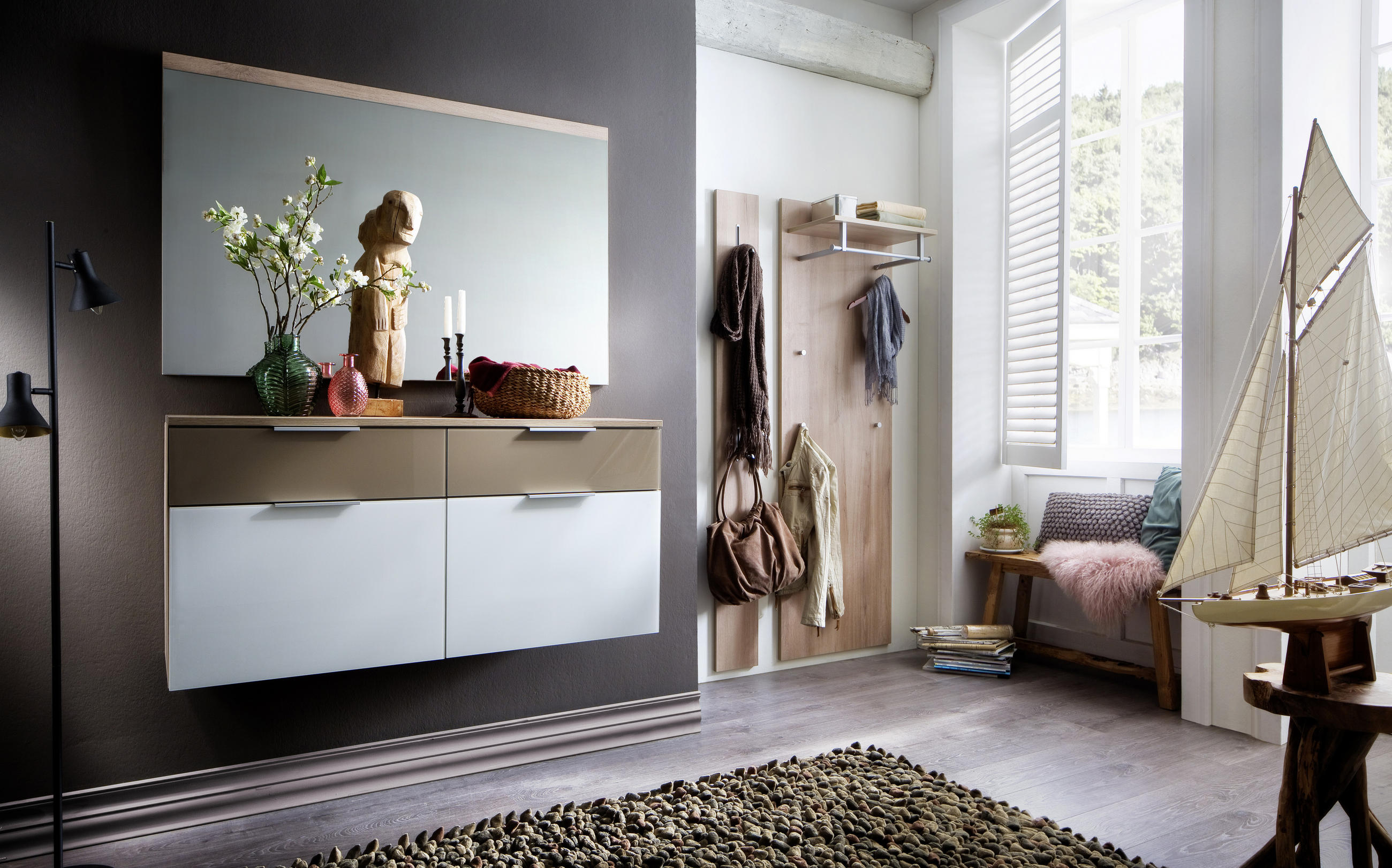 GARDEROBE Weiß, Eichefarben, Hellbraun - Hellbraun/Eichefarben, KONVENTIONELL, Glas (232/200/36cm) - Cassando