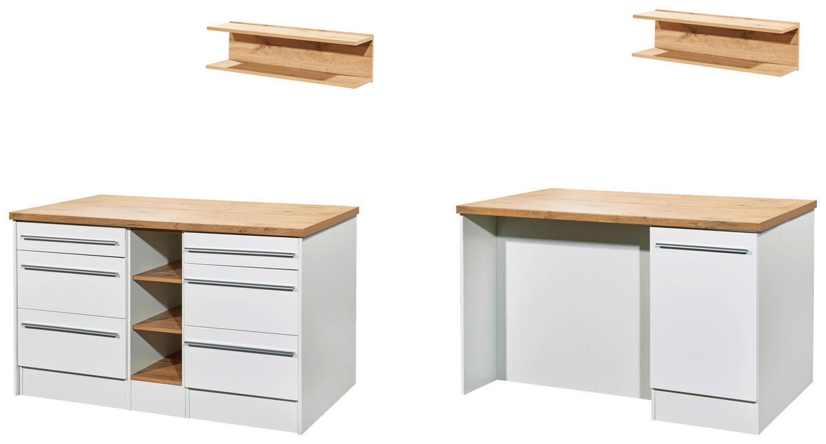 KÜCHENBLOCK 320-150 cm   in Weiß Hochglanz  - Wildeiche/Edelstahlfarben, Design, Holzwerkstoff/Kunststoff (320-150cm) - Respekta