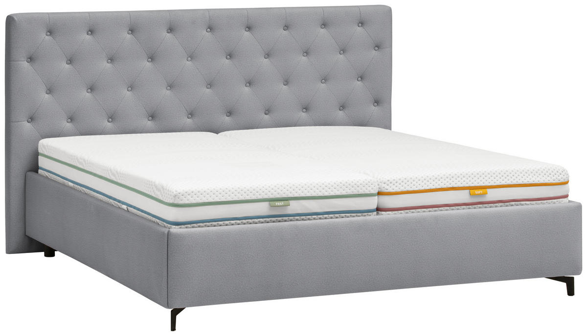 POLSTERBETT 180/200 cm  in Grau  - Birkefarben/Schwarz, Konventionell, Holz/Textil (180/200cm) - Novel