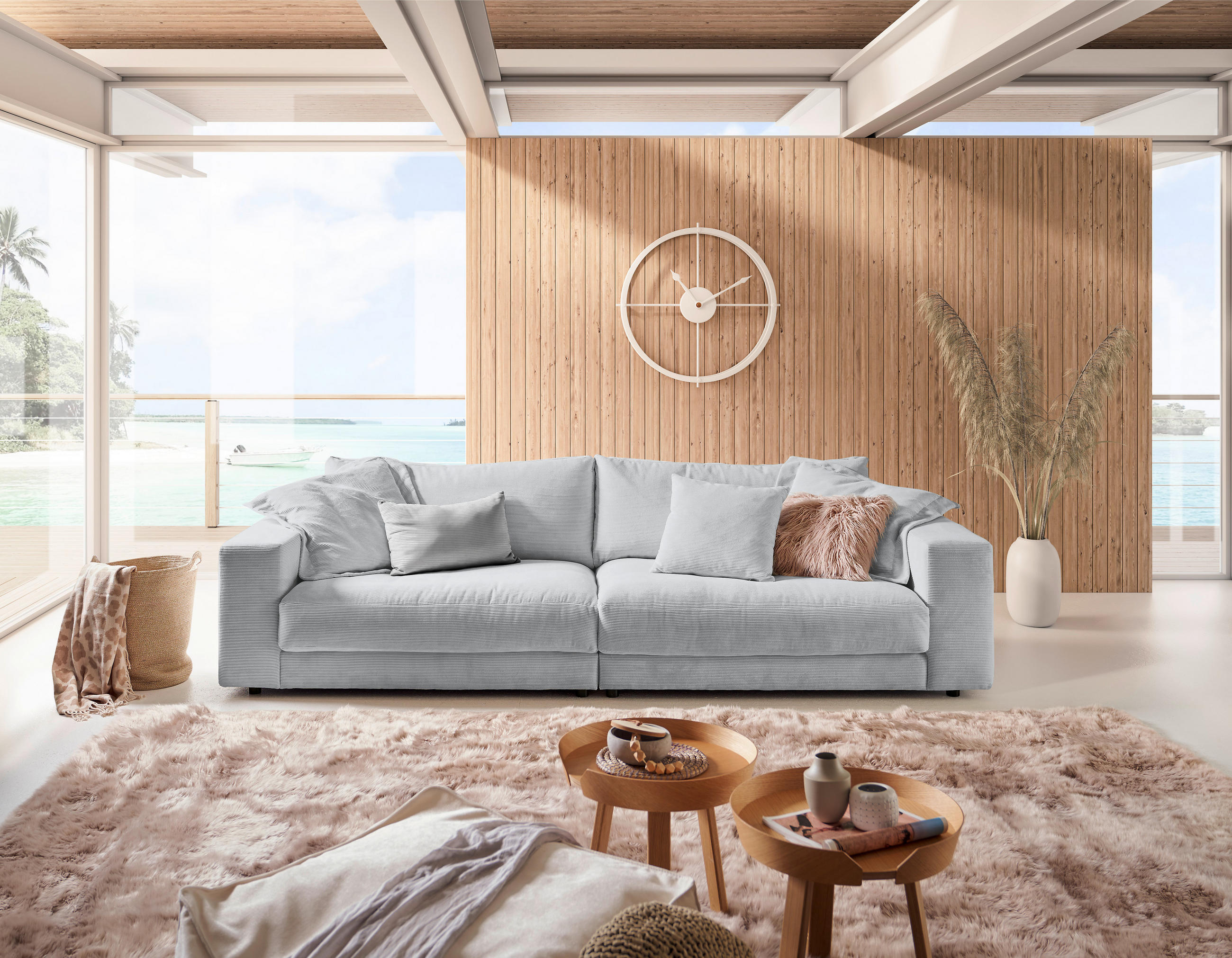 3-SITZER-SOFA in Cord Grau  - Schwarz/Grau, Design, Kunststoff/Textil (290/86/127cm) - Lomoco