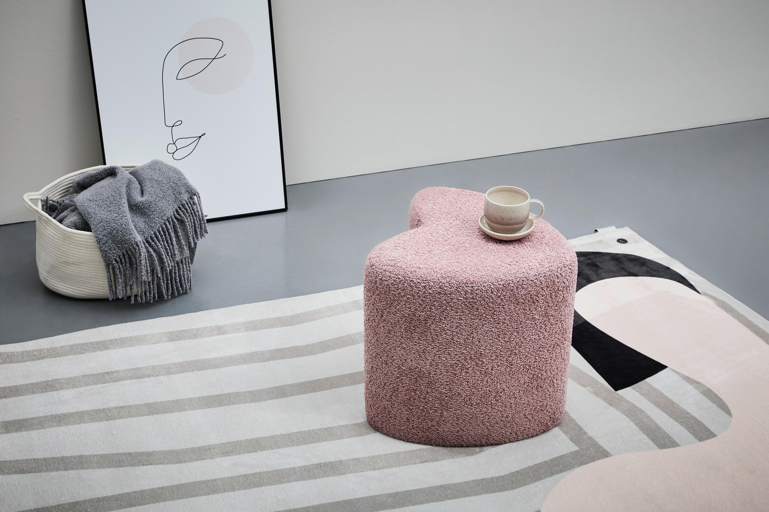 HOCKER Vliesstoff, Bouclé Pink  - Pink, Trend, Textil (41/44/41cm) - Xora