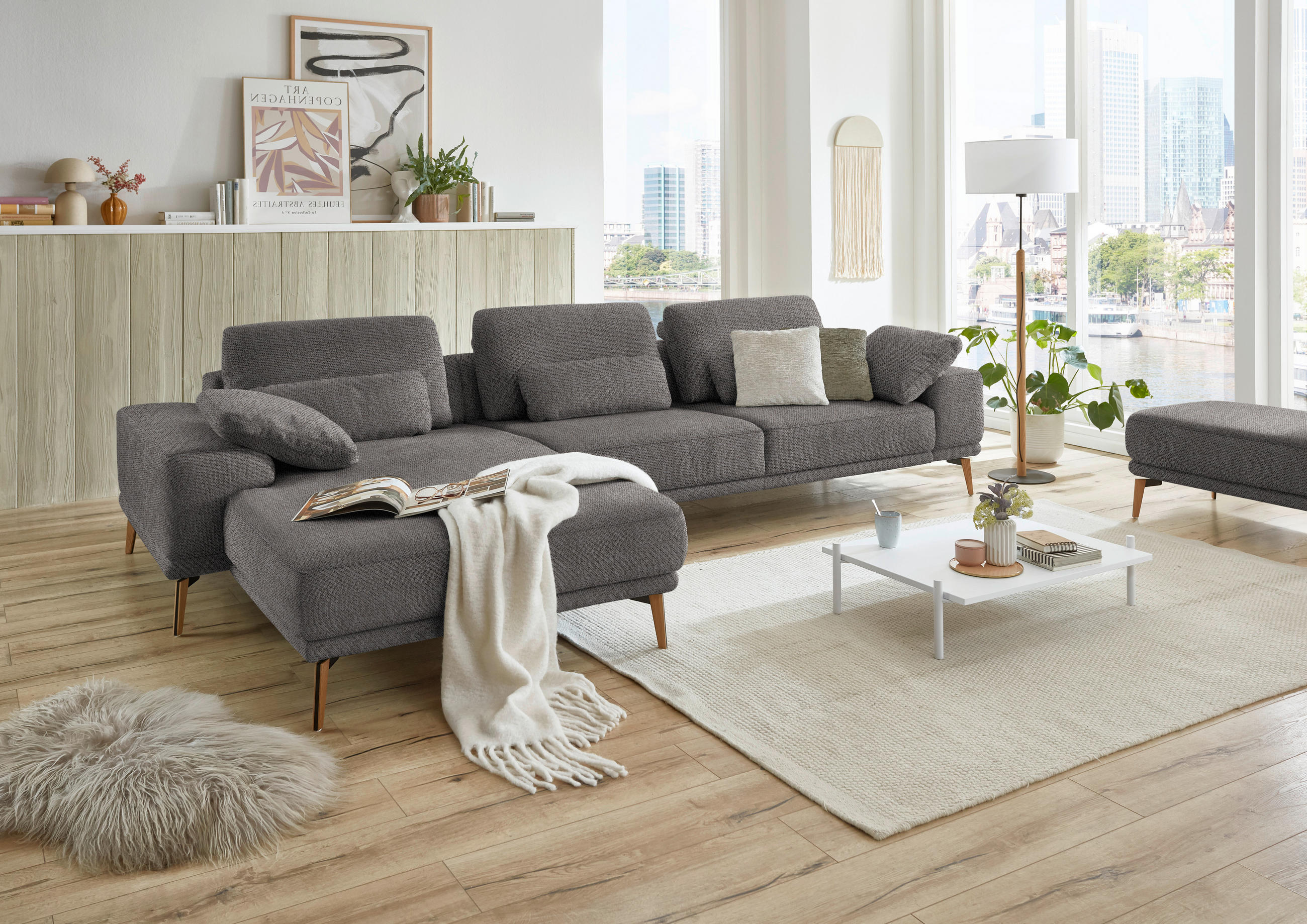 ECKSOFA in Flachgewebe Dunkelbraun  - Wildeiche/Dunkelbraun, Design, Holz/Textil (193/334cm) - Niels Andersson