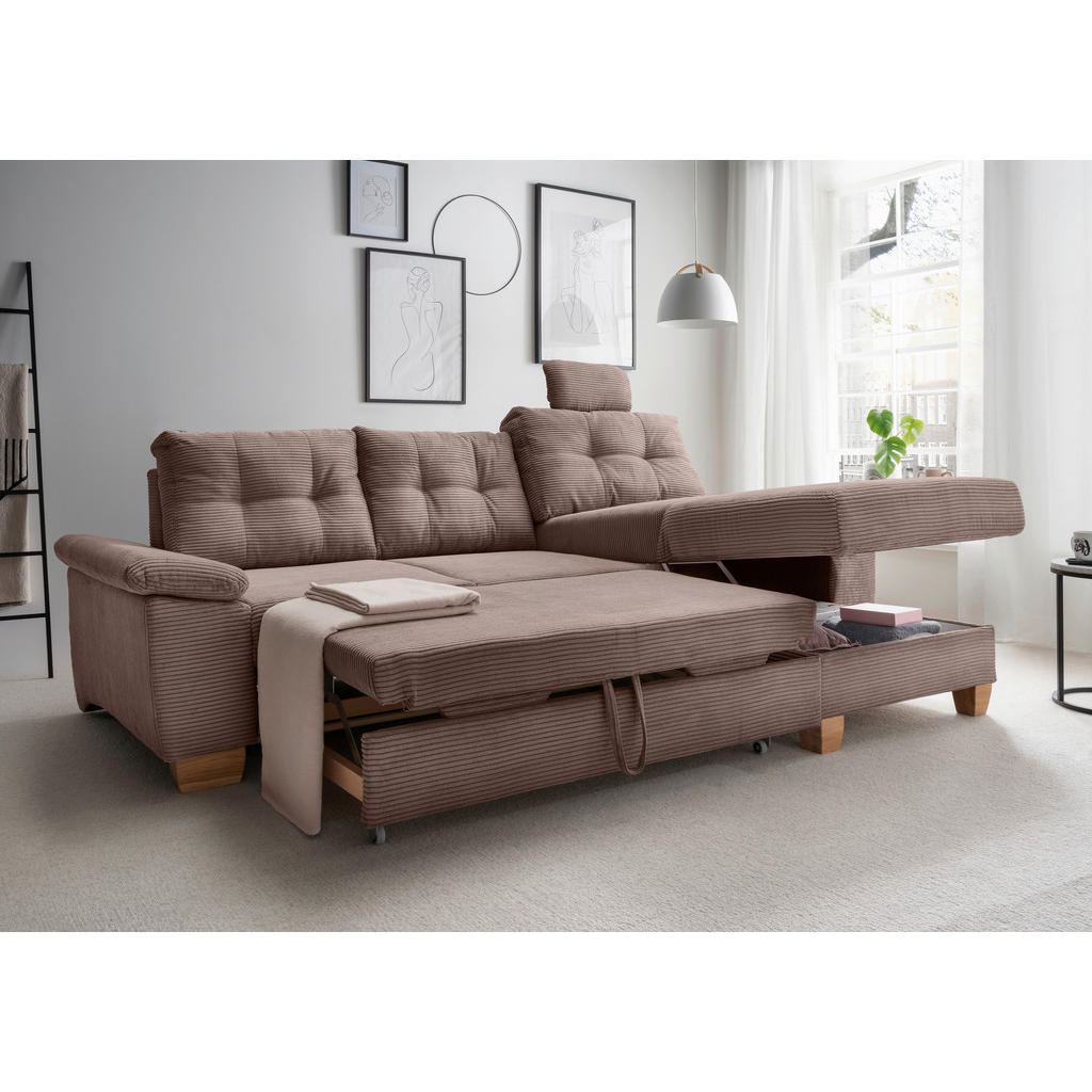 Thumbnail - Livetastic Ecksofa, Graubraun, Textil, Buche, 4-Sitzer, Füllung: Schaumstoff, Ottomane rechts, L-Form, 270x176 cm, Liege...
