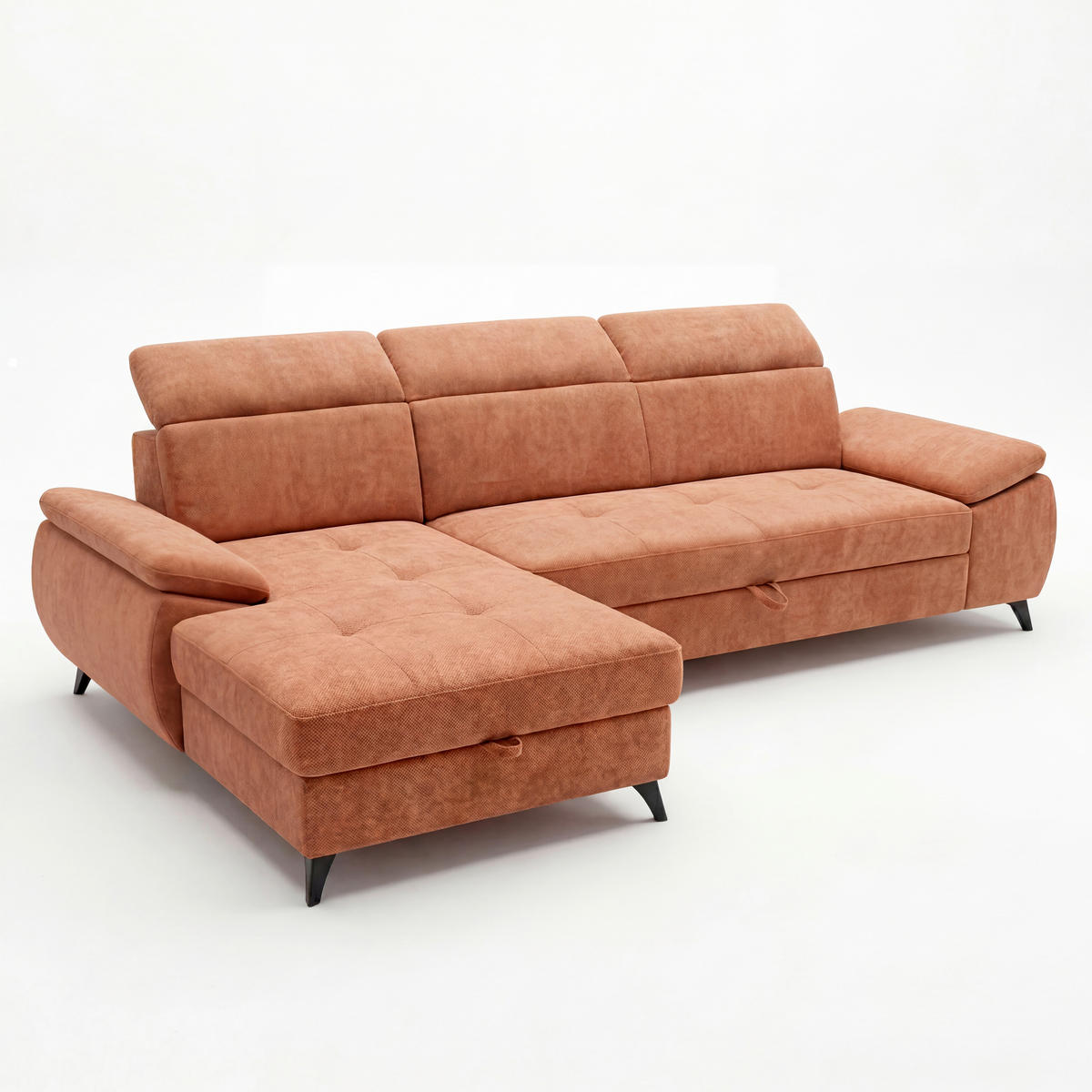 ECKSOFA TAOS Rostfarben Struktur Bettkasten, Kopfstütze  - Rostfarben/Schwarz, Basics, Holz/Textil (281/166cm) - MID.YOU