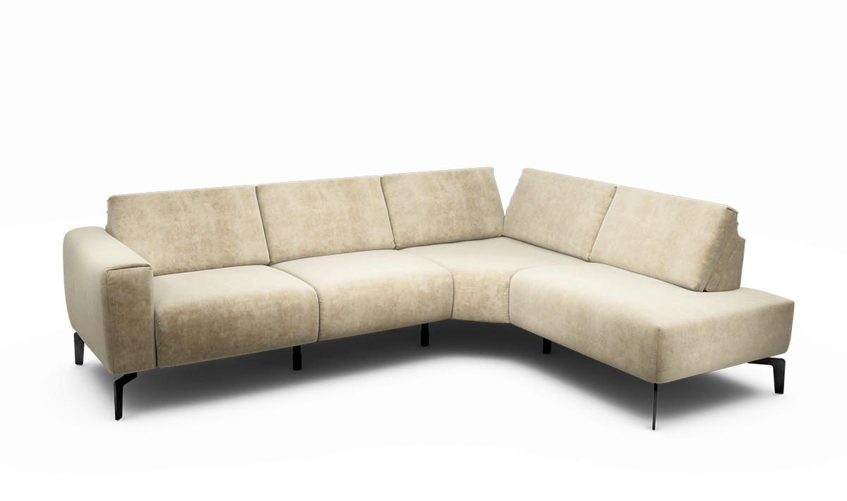ECKSOFA in Samt Sandfarben  256/193 cm  - Sandfarben/Schwarz, Design, Textil/Metall (256/193cm) - SENSOO