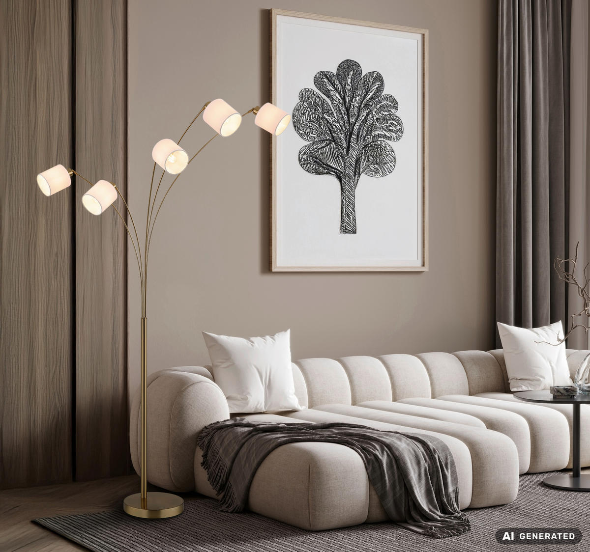 STEHLEUCHTE Truett 90/90/180 cm  - Messingfarben/Schwarz, Design, Kunststoff/Textil (90/90/180cm) - Globo