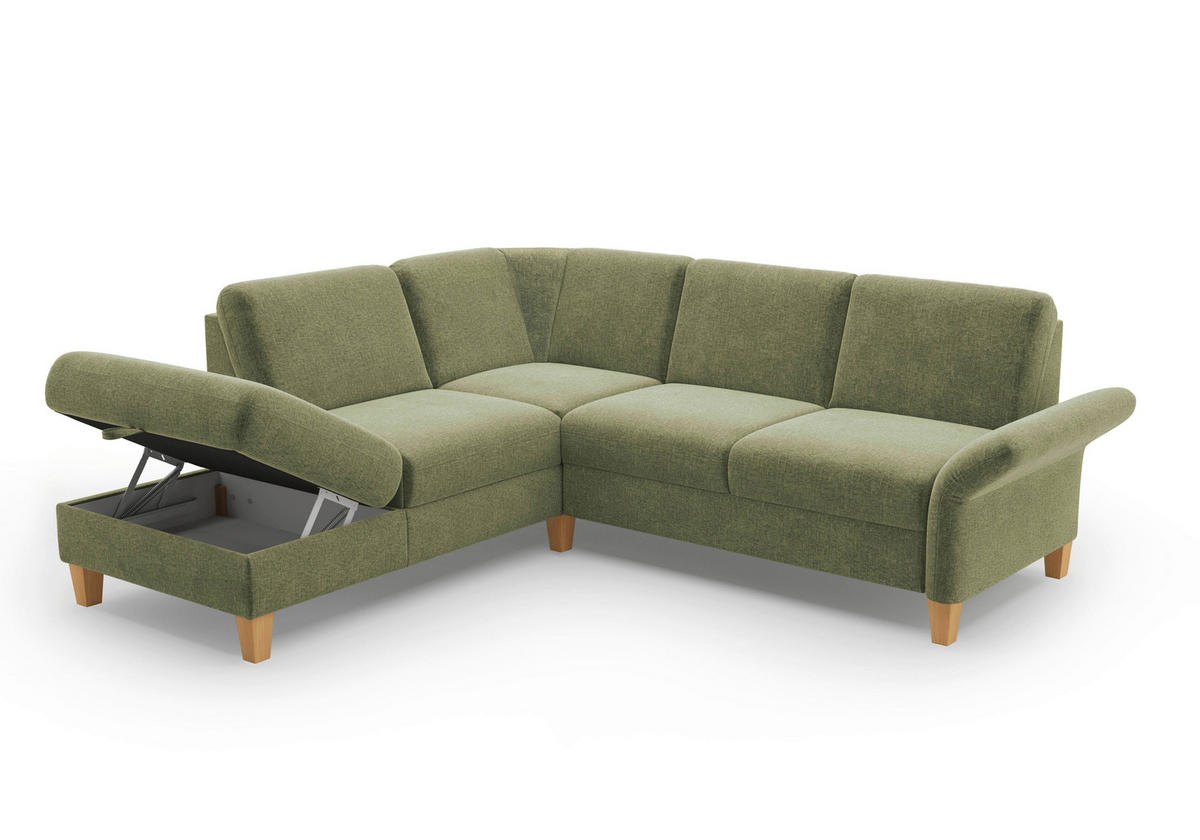 ECKSOFA in Flachgewebe Hellgrün  216/240 cm  - Eichefarben/Hellgrün, KONVENTIONELL, Holz/Textil (216/240cm) - Sit & More