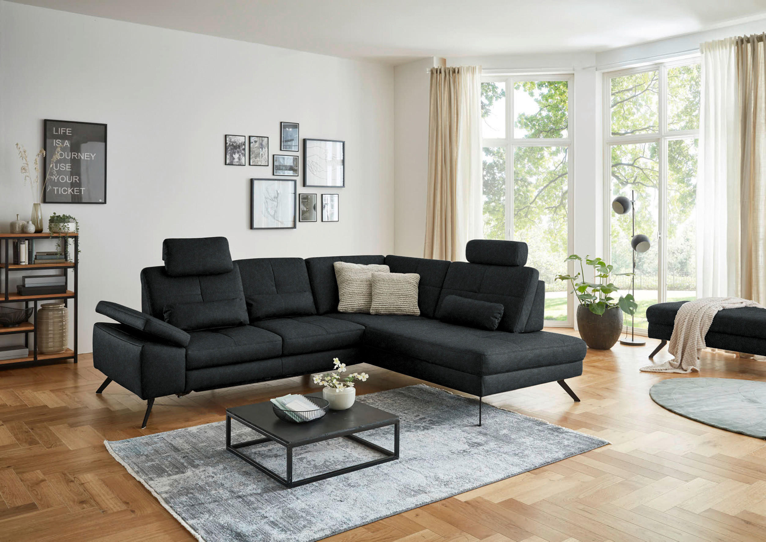 ECKSOFA in Lederlook, Mikrofaser Anthrazit  - Anthrazit/Schwarz, Design, Textil/Metall (261/220cm) - Beldomo System