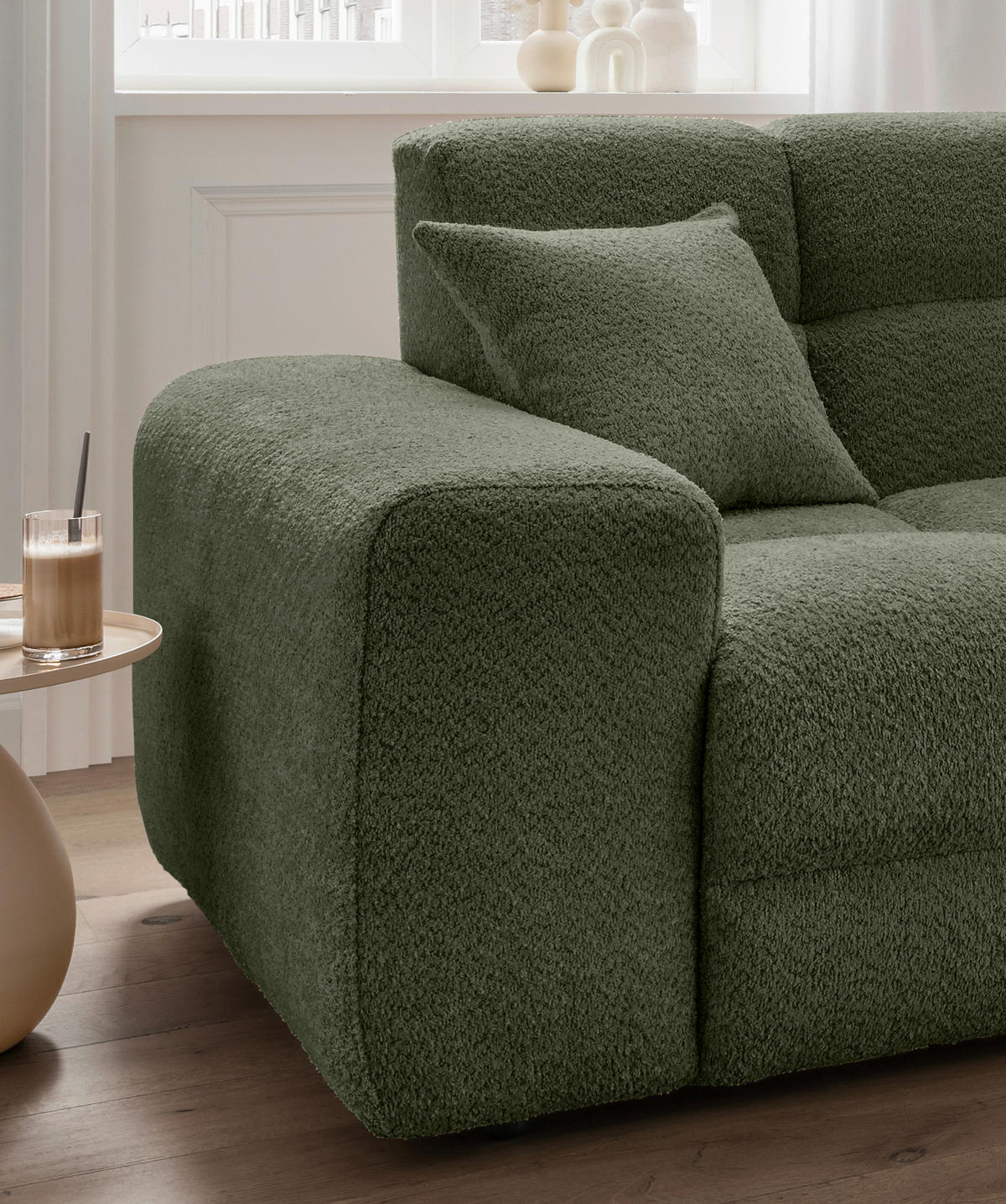 CloseUp von Livetastic ECKSOFA Dunkelgrün Bouclé.