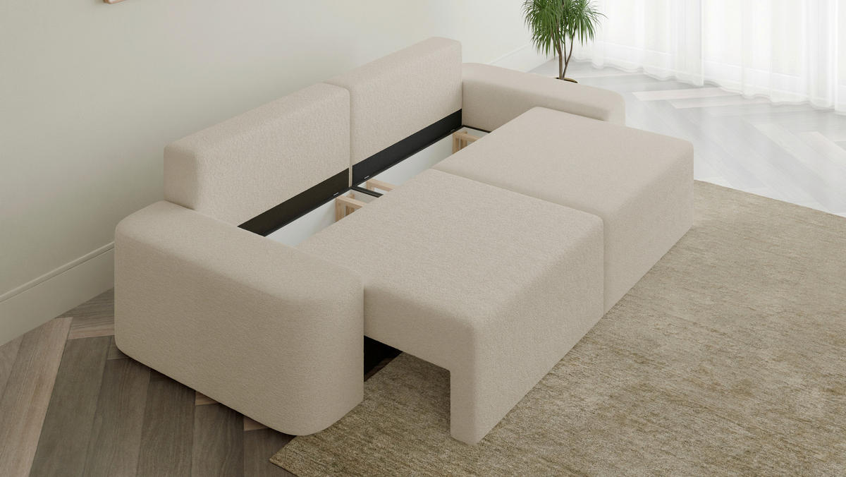SCHLAFSOFA Bouclé Creme  - Elfenbein/Creme, Design, Kunststoff/Textil (268/85/110cm) - MID.YOU