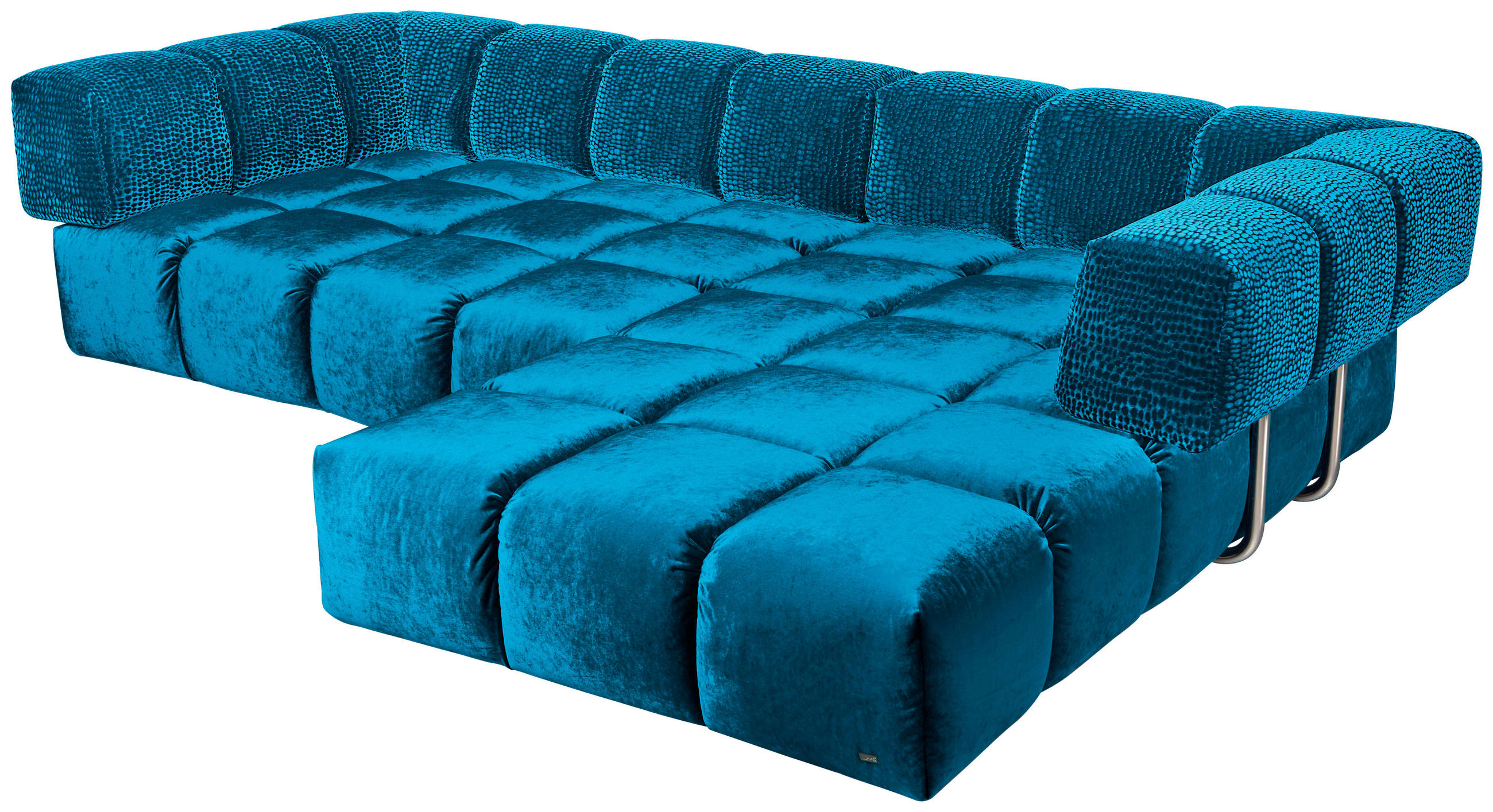 ECKSOFA in Velours Blau  310/215 cm  - Blau/Schwarz, Trend, Kunststoff/Textil (310/215cm) - Bretz