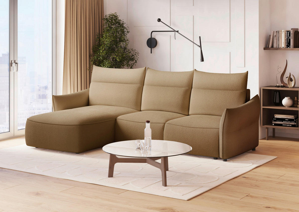 ECKSOFA Braun Webstoff Rückenkissen, Bettkasten, Schlaffunktion, Rücken echt, Liegefläche im Originalstoff  - Schwarz/Braun, KONVENTIONELL, Kunststoff/Textil (179/306cm) - Milino