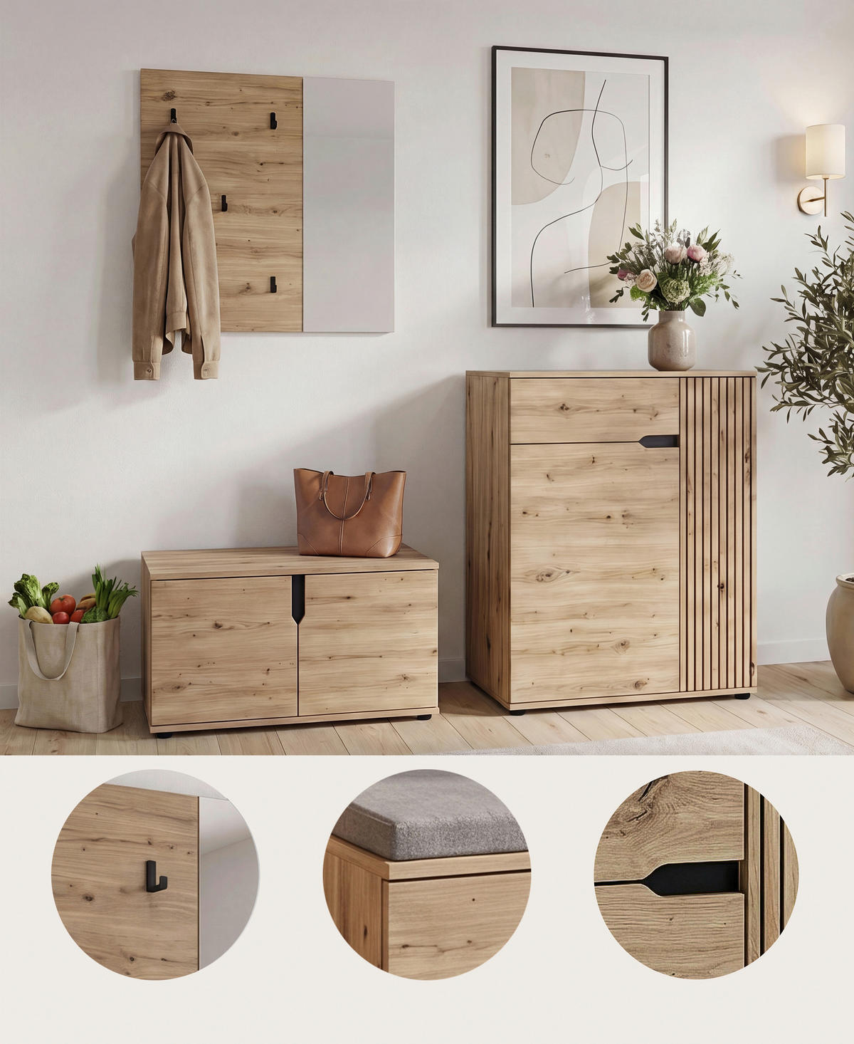 GARDEROBE 3-teilig  in 175/191/37 cm  - Eiche Artisan, Design, Holzwerkstoff (175/191/37cm) - MID.YOU
