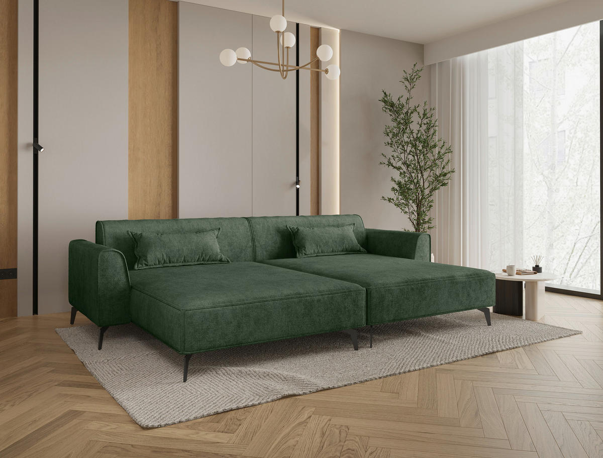 BIGSOFA  in Chenille Grün  - Hellbraun/Schwarz, MODERN, Textil/Metall (300/80/190cm) - Carryhome
