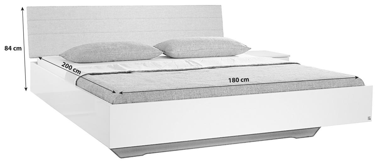 BETT 180/200 cm  in Weiss Hochglanz   - Weiss Hochglanz/Grau, Konventionell, Holzwerkstoff/Textil (180/200cm) - Rauch Möbel
