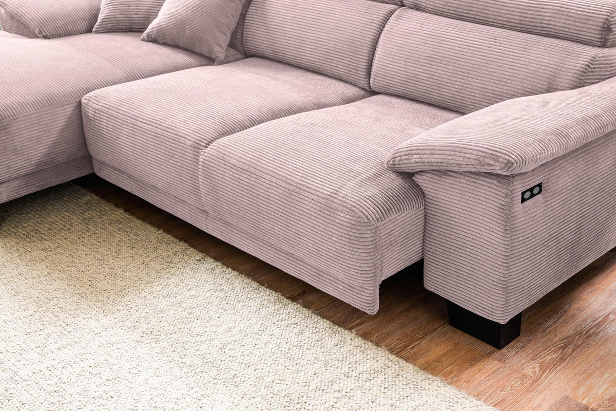 ECKSOFA in Cord Rosa  - Schwarz/Rosa, Design, Holz/Textil (174/270cm) - Pure Home Lifestyle