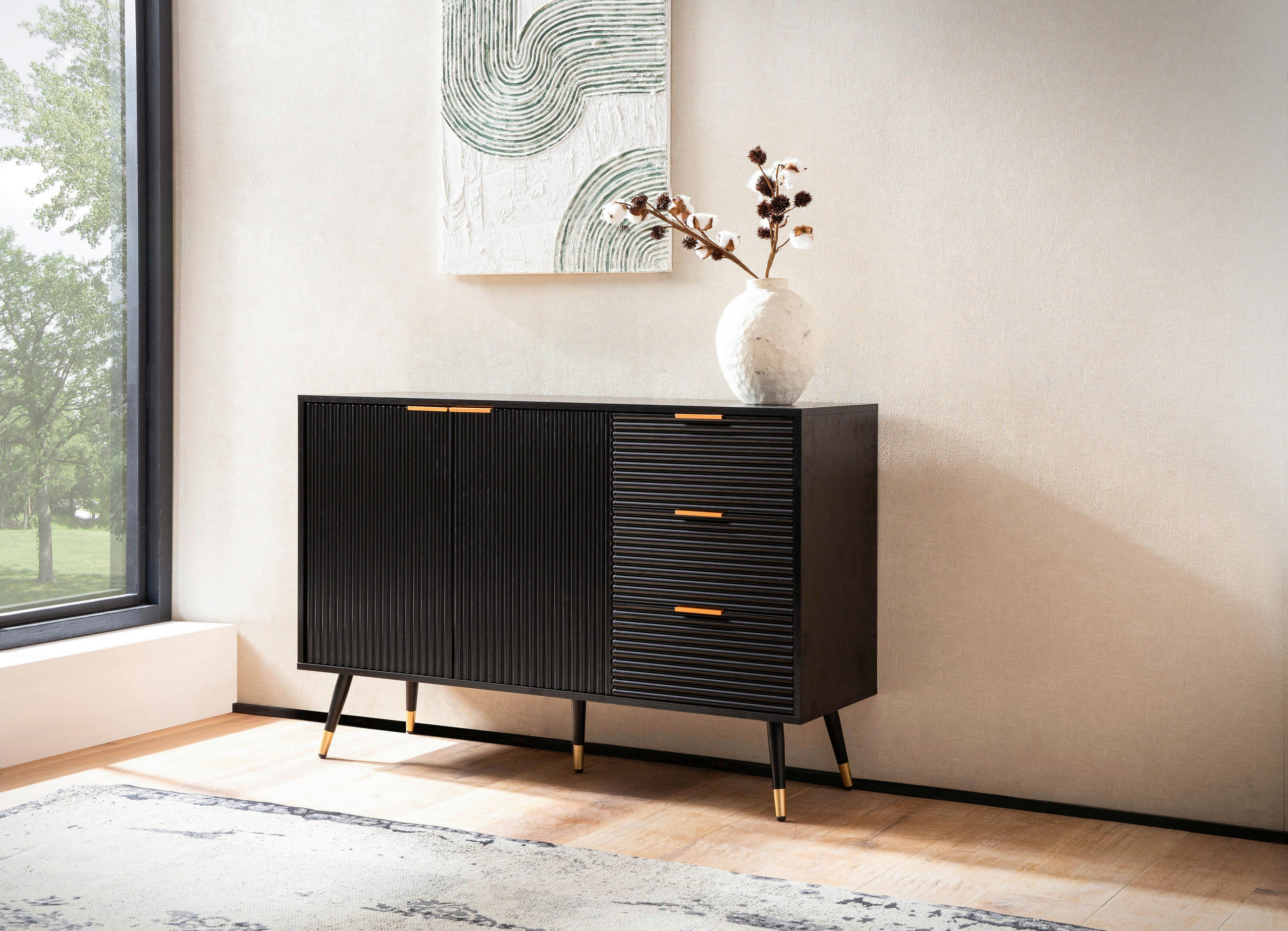 SIDEBOARD 120/80/40 cm in Schwarz - Schwarz/Kupferfarben, Design, Holzwerkstoff/Metall (120/80/40cm) - MID.YOU