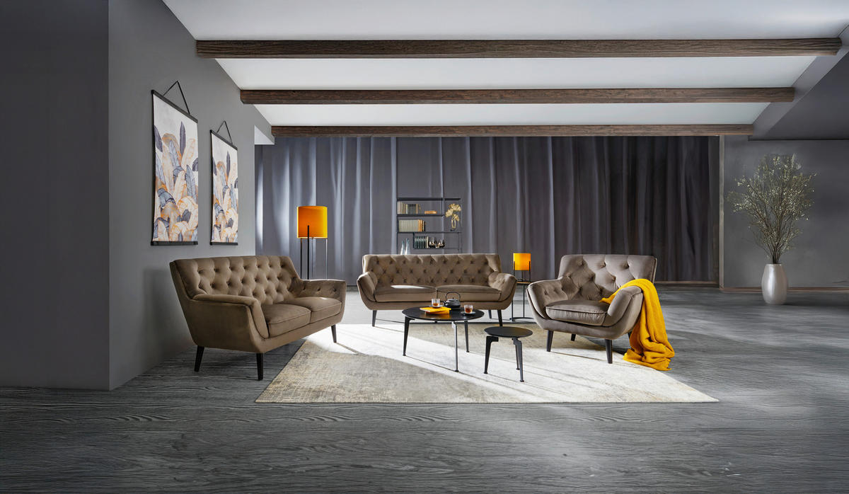 CHESTERFIELD FOTELJA drvo, tekstil  siva, crna   - siva/crna, Trend, drvo/tekstil (96/90/90cm) - Stylife
