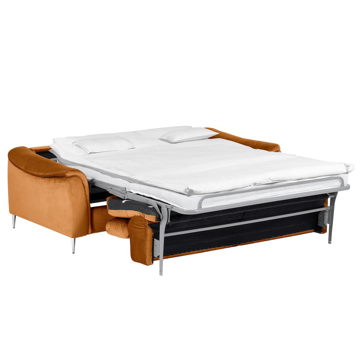 SCHLAFSOFA Samt Cognac  - Chromfarben/Cognac, Design, Textil/Metall (203/77-98/103cm) - MID.YOU