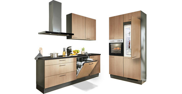 ECKKÜCHE 220/120 cm  in Graphitfarben, Schwarz, Eichefarben  - Eichefarben/Schwarz, Design, Holzwerkstoff/Metall (220/120cm) - Xora