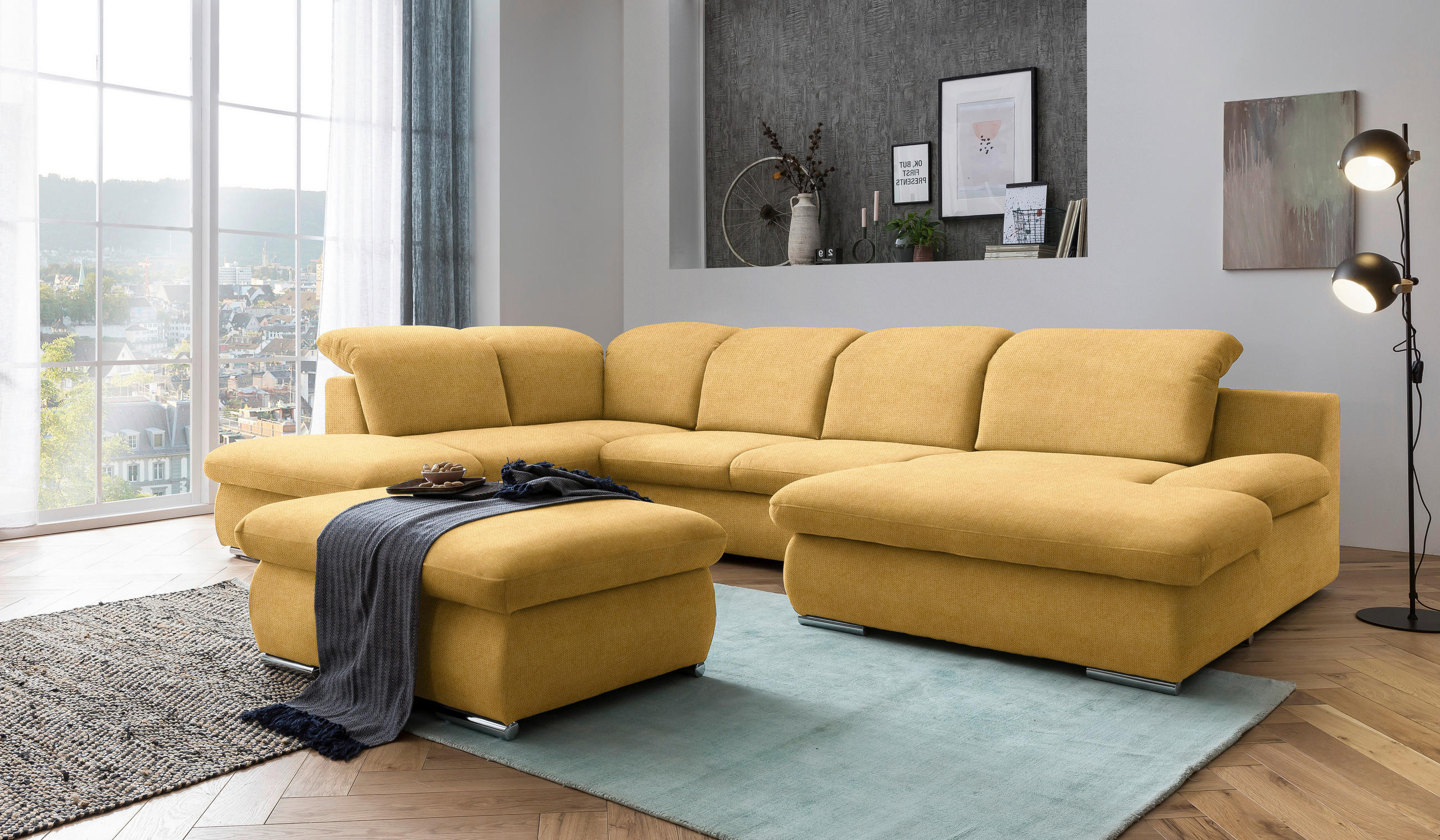 HOCKER in Textil Gelb  - Chromfarben/Gelb, Design, Textil/Metall (101/45/74cm) - Livetastic
